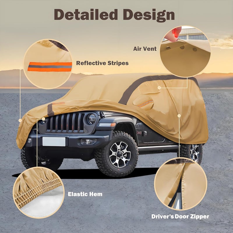 FSGRICH Heavy Duty Waterproof Car Cover Compatible with Jeep Wrangler 4 Doors 2006-2024 JK JL, Outdoor Anti-UV Sun Rain Protection Full Exterior Cover - Image 2